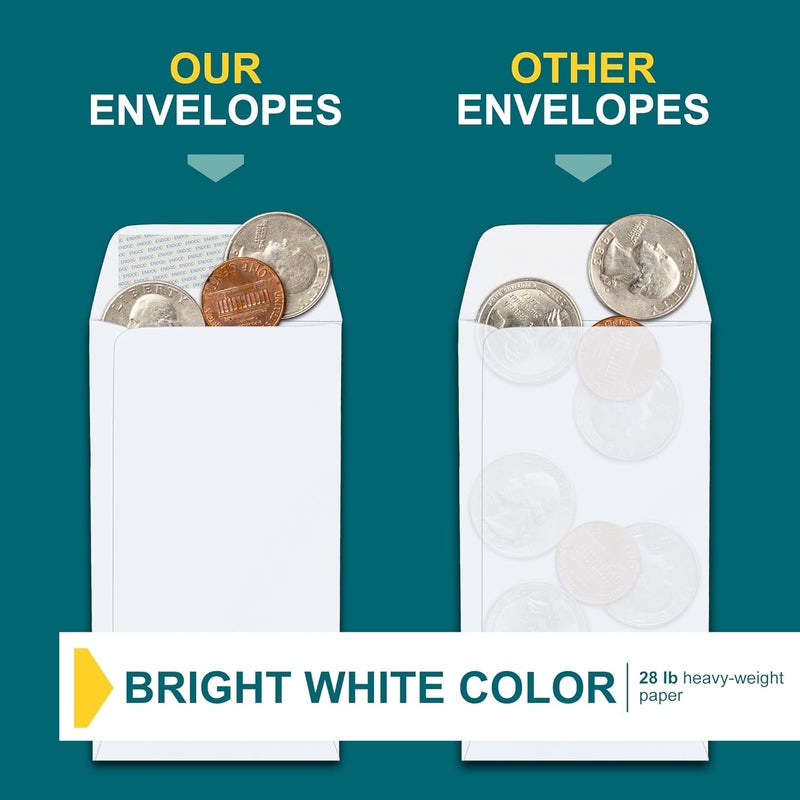 EnDoc #7 Money Envelopes for Cash - 500 Pack - White Coin Envelopes Self Seal - Cash Envelopes Peel & Seal - Small Envelopes for Money, Credit Cards, Gift Cards, Storage, Small Parts, Seeds - 28 lb Paper - Image 5